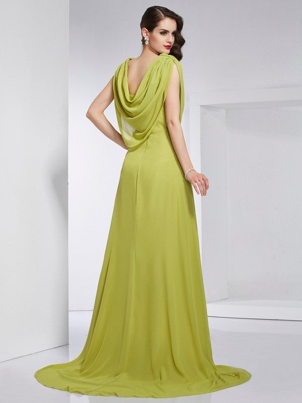 Pleats High A-Line/Princess Neck Sleeveless Long Chiffon Dresses