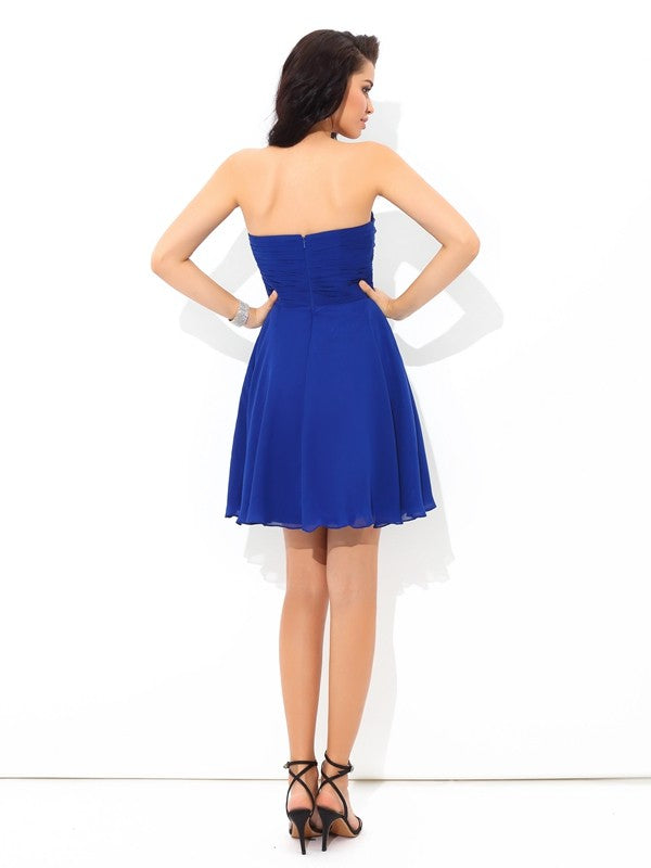 Janelle A-Line/Princess Sweetheart Homecoming Dresses Sleeveless Pleats Short Chiffon Cocktail Dresses