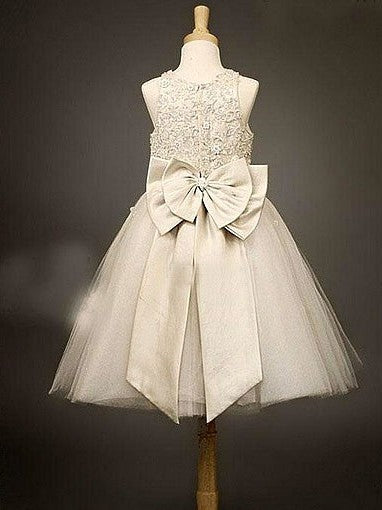 Scoop Long Sleeveless Tulle Bowknot A-line/Princess Flower Girl Dresses