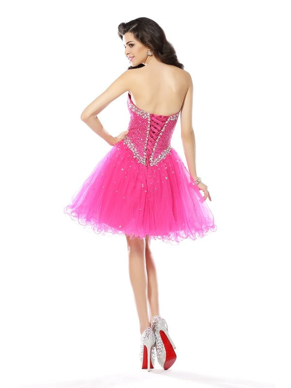 A-Line/Princess Sweetheart Beading Homecoming Dresses Ariella Sleeveless Short Satin Cocktail Dresses