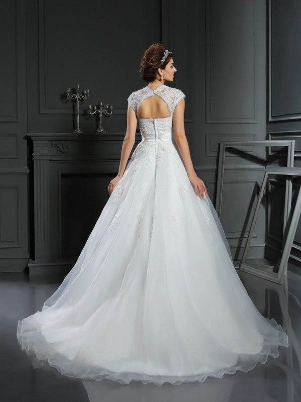 Gown Long Square Sleeveless Beading Ball Organza Wedding Dresses