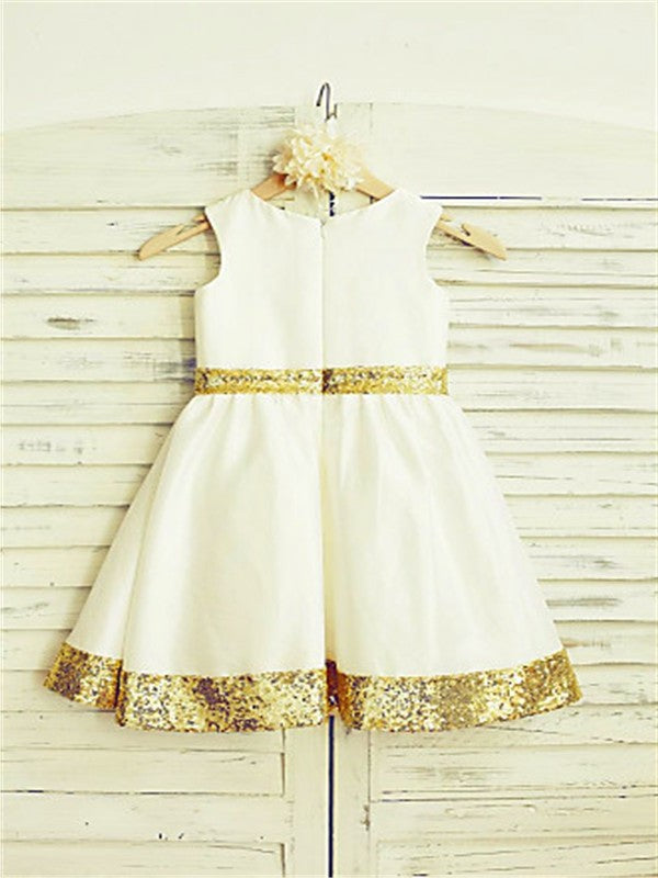 Tea-Length Sleeveless A-line/Princess Scoop Sequin Satin Flower Girl Dresses