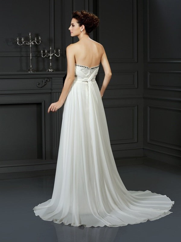 Ruffles Sweetheart A-Line/Princess Sleeveless Long Chiffon Wedding Dresses