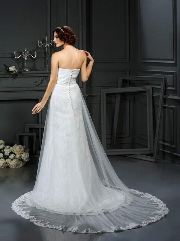 Pleats Long Sleeveless A-Line/Princess Sweetheart Net Wedding Dresses