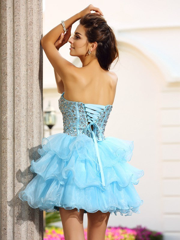 A-Line/Princess Miley Sweetheart Beading Sleeveless Short Organza Cocktail Dresses Homecoming Dresses