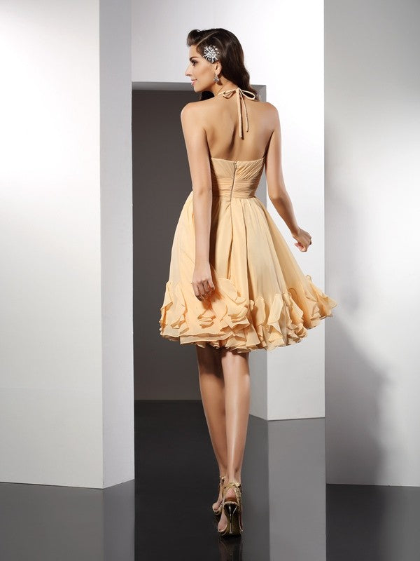 Homecoming Dresses A-Line/Princess Halter Ruffles Sleeveless Short Neveah Chiffon Cocktail Dresses