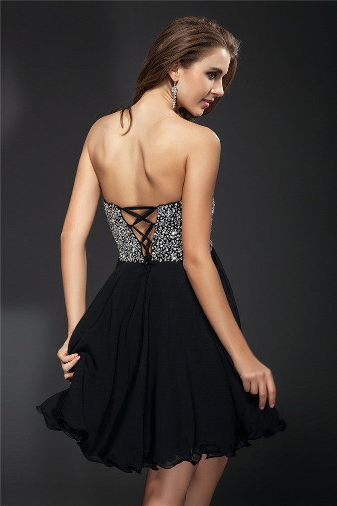 A-Line/Princess Sweetheart Edith Rhinestone Sleeveless Short Chiffon Cocktail Homecoming Dresses Dresses