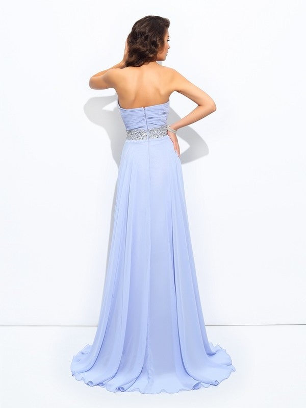 Sleeveless Beading Sweetheart A-line/Princess Long Chiffon Dresses