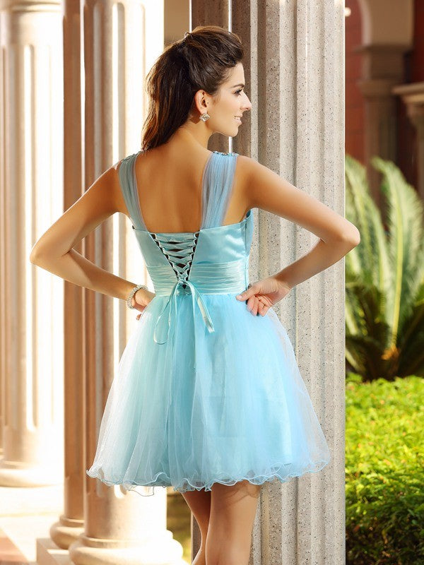 A-Line/Princess V-Neck Pleats Homecoming Dresses Cocktail Kathryn Sleeveless Short Net Dresses