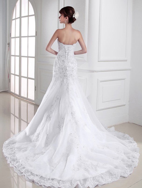 Beading Sleeveless Applique Trumpet/Mermaid Sweetheart Organza Wedding Dresses