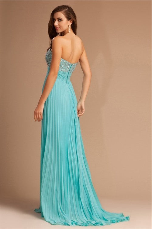 Empire Long Chiffon Sweetheart Beading Sleeveless Dresses