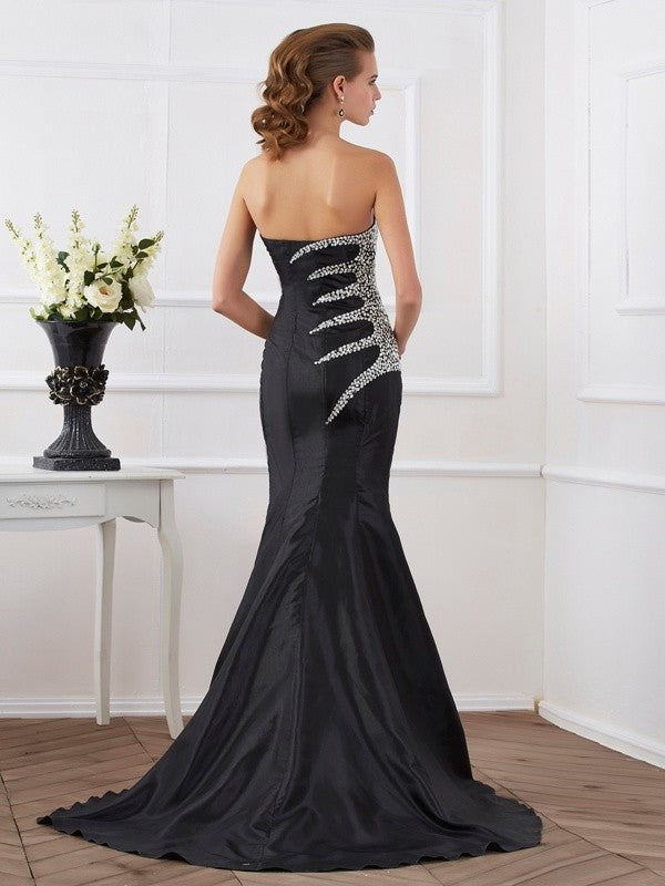 Strapless Beading Sleeveless Trumpet/Mermaid Long Taffeta Dresses