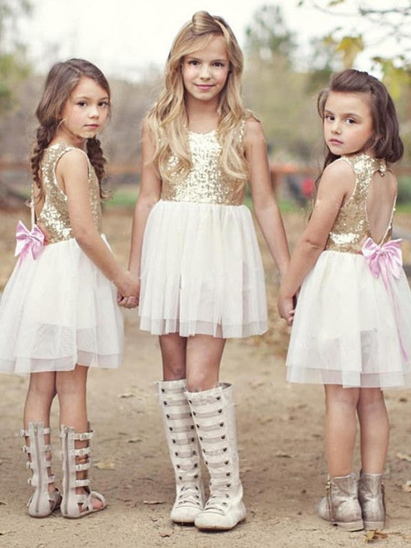 Sleeveless Scoop Short/Mini A-Line/Princess Ruffles Tulle Flower Girl Dresses