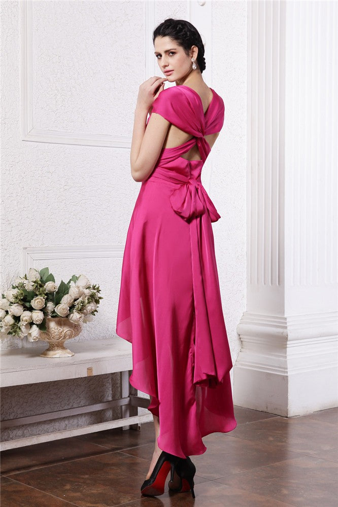 Sheath/Column Homecoming Dresses Pleats High Low Chiffon Straps Damask Cocktail Lilith Dresses