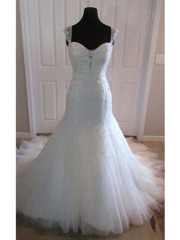 Trumpet/Mermaid Sleeveless Train Court Tulle Straps Wedding Dresses