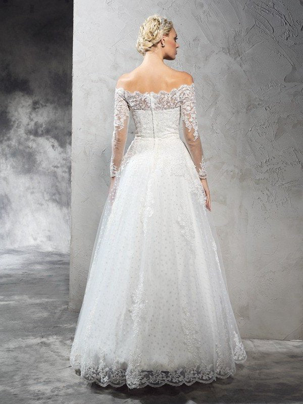 Lace Long Gown Long Sleeves Off-the-Shoulder Ball Net Wedding Dresses