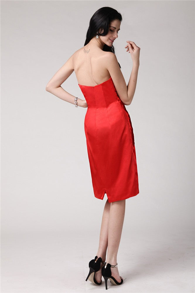 Homecoming Dresses Sheath/Column Strapless Sleeveless Pleats Short Elastic Woven Satin Sydney Cocktail Dresses