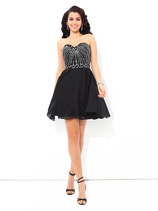 A-Line/Princess Sweetheart Josie Paillette Sleeveless Short Chiffon Cocktail Homecoming Dresses Dresses