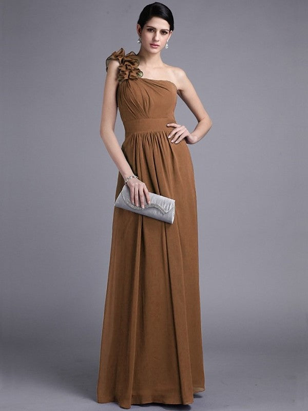 Sheath/Column Pleats Long One-Shoulder Sleeveless Chiffon Bridesmaid Dresses