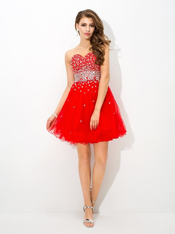 A-Line/Princess Sweetheart Beading Sleeveless Short Mackenzie Organza Homecoming Dresses Cocktail Dresses