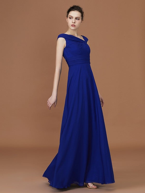 V-neck Sleeveless Floor-Length Chiffon A-Line/Princess Ruffles Bridesmaid Dresses