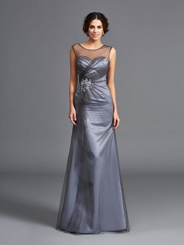 Sleeveless Sheath/Column Mother Net Beading Long Scoop of the Bride Dresses