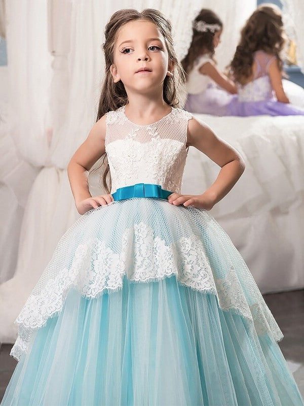 Ball Gown Jewel Sleeveless Tulle Sash/Ribbon/Belt Floor-Length Flower Girl Dresses