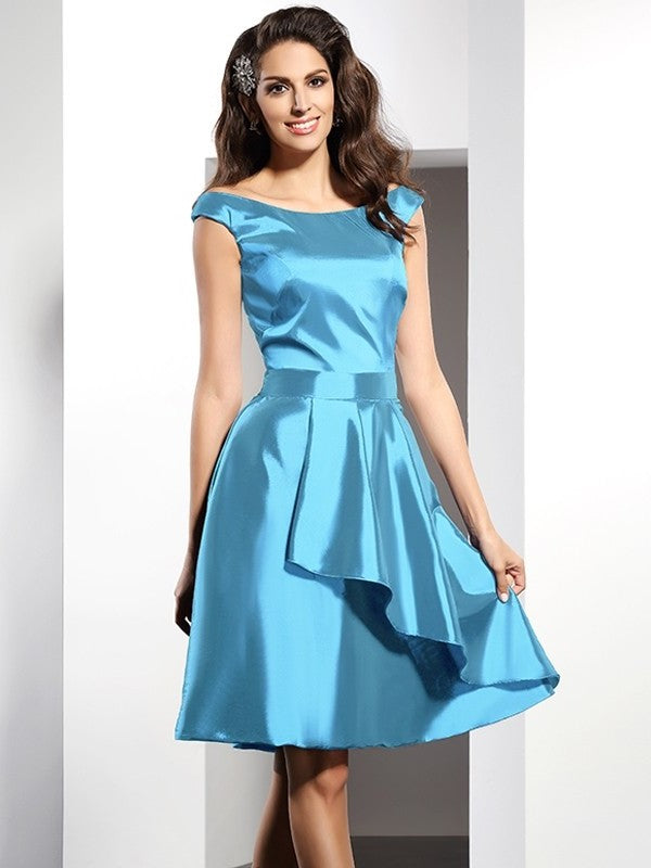 Scoop Short A-Line/Princess Sleeveless Taffeta Bridesmaid Dresses