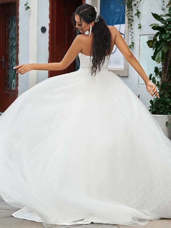 Ruffles Lace Sleeveless Sweep/Brush A-Line/Princess Sweetheart Train Wedding Dresses