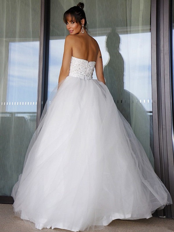 Bowknot Gown Sweetheart Ball Sleeveless Tulle Floor-Length Wedding Dresses