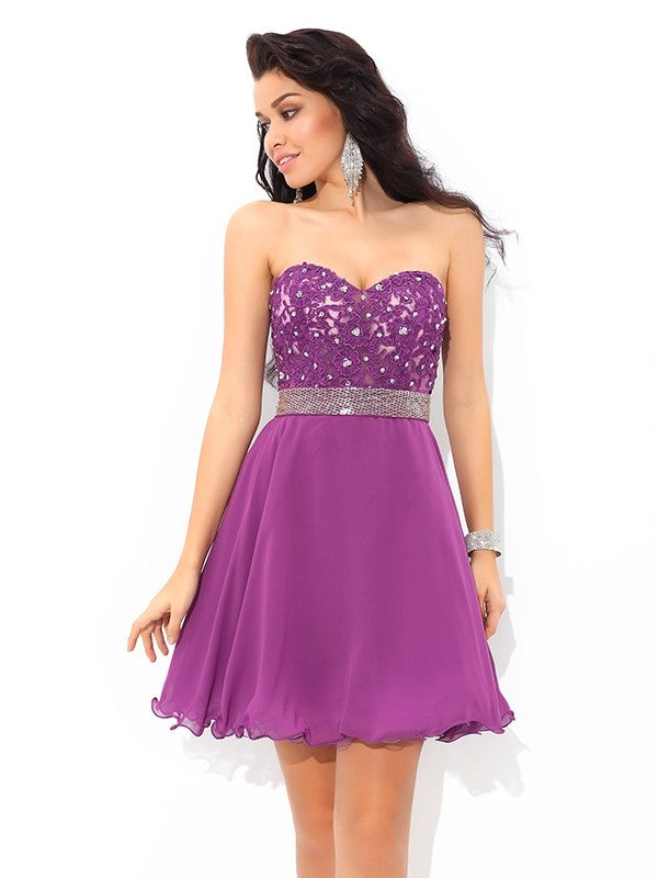 A-Line/Princess Sweetheart Beading Homecoming Dresses Sleeveless Short Chiffon Skyla Cocktail Dresses