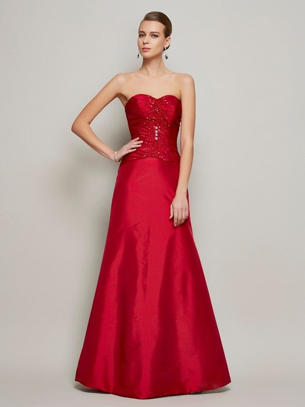 Sleeveless Beading A-Line/Princess Sweetheart Long Taffeta Dresses