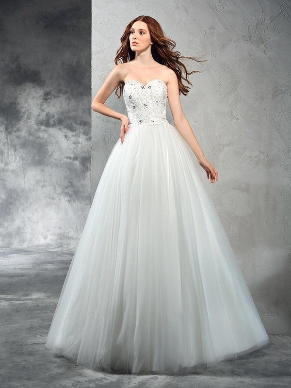 Long Sweetheart A-Line/Princess Beading Sleeveless Net Wedding Dresses