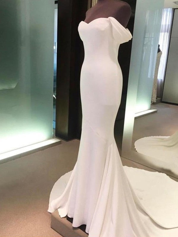 Short Train Court Off-the-Shoulder Sheath/Column Sleeves Spandex Wedding Dresses