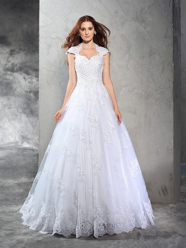 Long Sleeveless Sweetheart Ball Lace Gown Organza Wedding Dresses