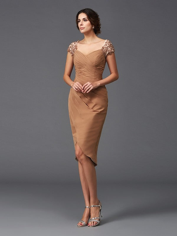 Sheath/Column Sweetheart Applique Chiffon Cocktail Homecoming Dresses Jill Short Sleeves High Low Dresses