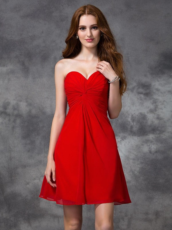 A-line/Princess Sweetheart Homecoming Dresses Allie Ruched Sleeveless Short Chiffon Cocktail Dresses