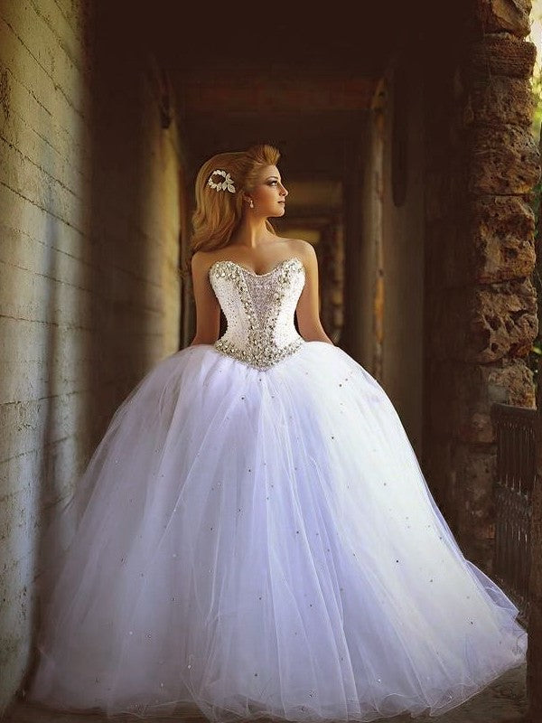 Gown Ball Sweetheart Train Beading Court Sleeveless Tulle Wedding Dresses