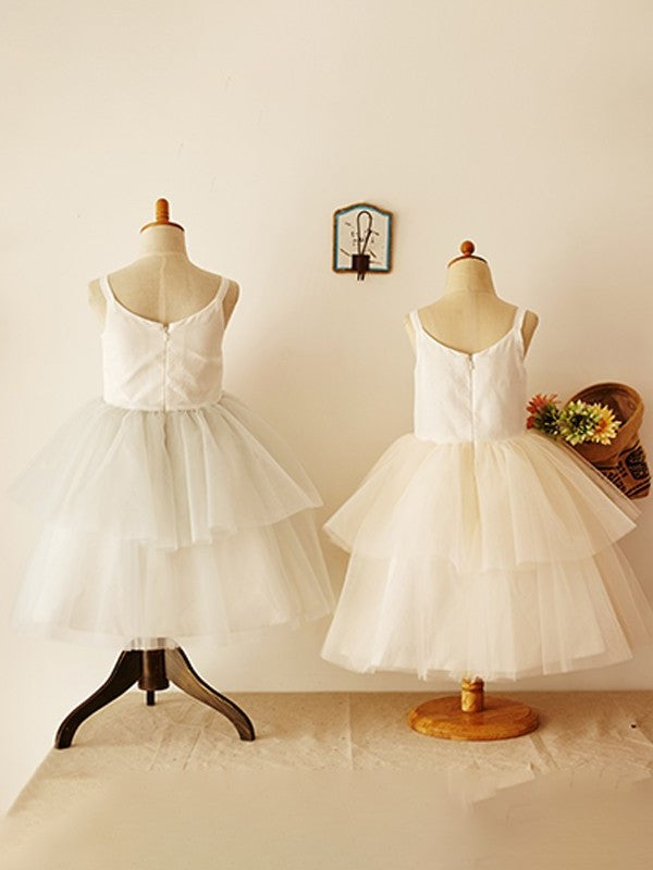 Tulle Sleeveless Scoop Knee-Length A-Line/Princess Layers Flower Girl Dresses