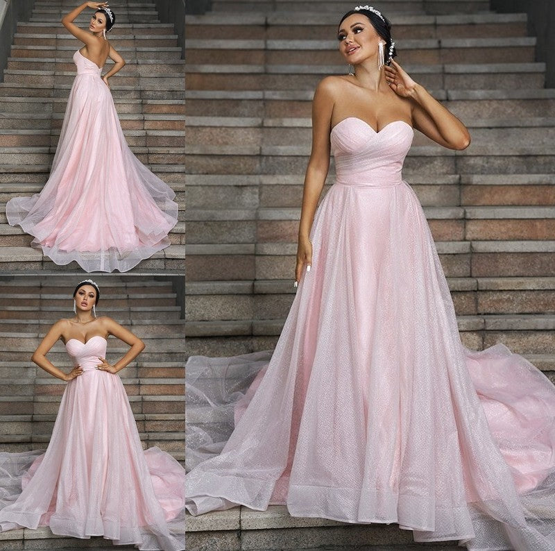 Ruffles A-Line/Princess Sweep/Brush Sweetheart Sleeveless Satin Train Wedding Dresses