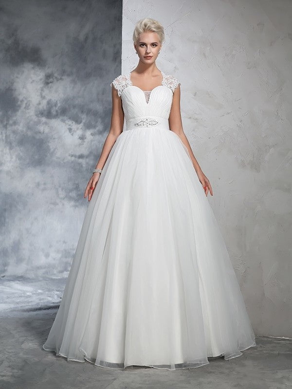 Gown Ball Sweetheart Ruched Sleeveless Long Tulle Wedding Dresses