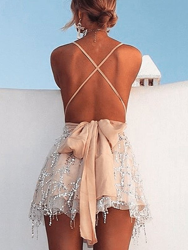 Sleeveless A-Line/Princess Halter Beading Short/Mini Homecoming Dress