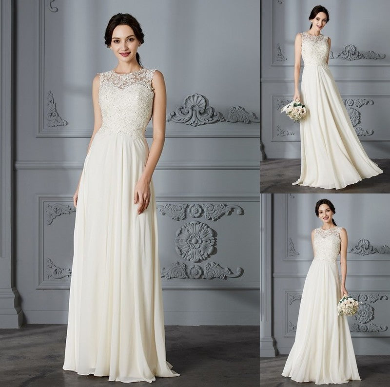 Scoop A-Line/Princess Chiffon Sleeveless Floor-Length Wedding Dresses