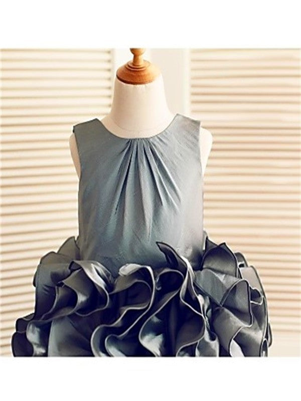 Sleeveless Tea-Length Straps Ruffles Ball Tulle Gown Flower Girl Dresses