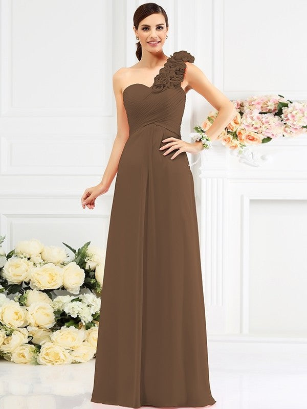 Hand-Made One-Shoulder A-Line/Princess Sleeveless Long Flower Chiffon Bridesmaid Dresses