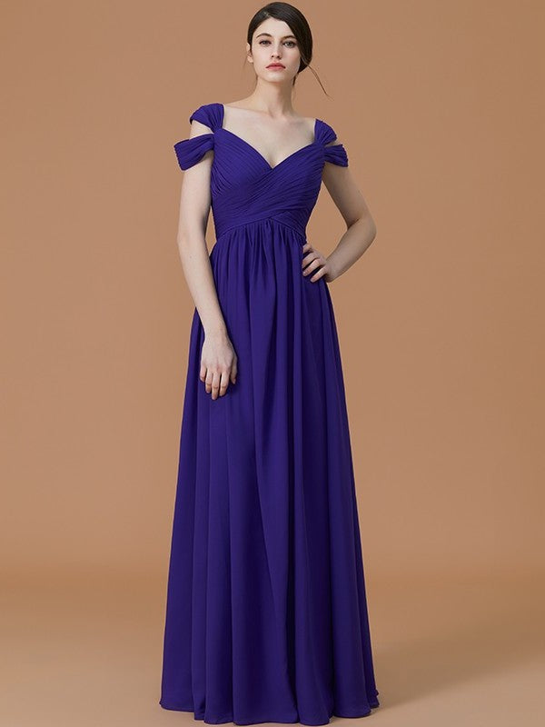 Off-the-Shoulder Floor-Length Ruched A-Line/Princess Sleeveless Chiffon Bridesmaid Dresses