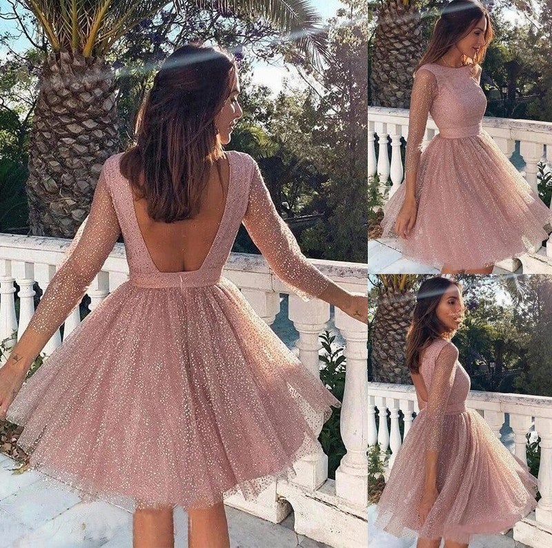 Sleeves A-Line/Princess 3/4 Scoop Ruffles Short/Mini Homecoming Dresses