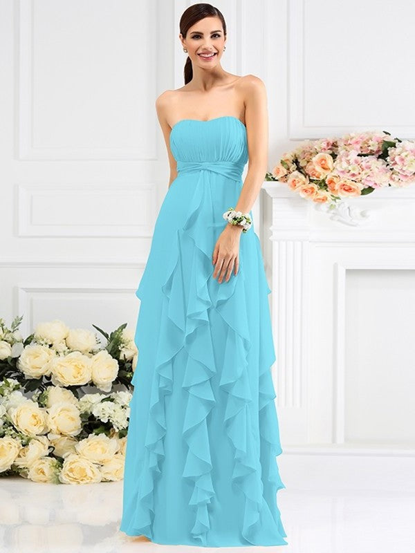 Pleats A-Line/Princess Long Strapless Sleeveless Chiffon Bridesmaid Dresses