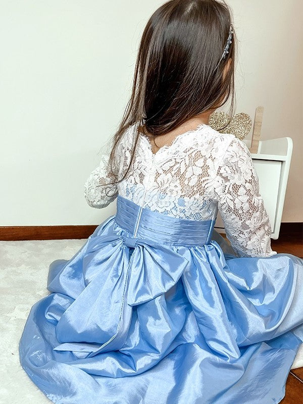 Sleeves 3/4 Knee-Length Lace Scoop A-Line/Princess Taffeta Flower Girl Dresses