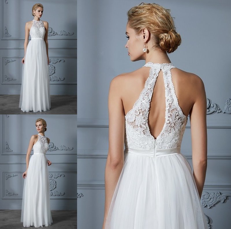 A-Line/Princess Scoop Tulle Sleeveless Floor-Length Wedding Dresses